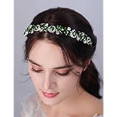 Teyglen Bridal Rhinestone Headband Fashion Green Crystal Headband Sparkly Crystal Thin Hair Hoop Band Wedding Hair Accessories Jewelry for Women Girl