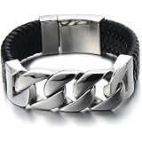 COOLSTEELANDBEYOND Men's Stainless Steel Large Curb Chain Bracelet - 2cm Wide, 21cm Length, Polished Finish