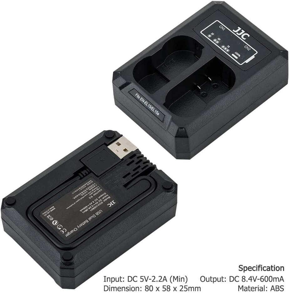 JJC USB Dual Battery Charger for Nikon Zf Z7II Z7 Z6III Z6II Z6 Z5II Z5 D850 D780 D750 D610 D600 D500 D7500 D7200 D7100 D7000 D810A D810 D800E D800 Cameras Replaces Nikon EN-EL15/EL15a/EL15b/EL15c - Image 3