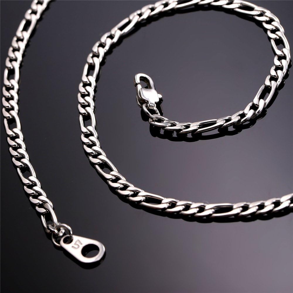 U7 Boys Necklace Preminum Fashion Jewelry Stainless Steel 3mm Wide Figaro Chain for Pendant, 18" | 