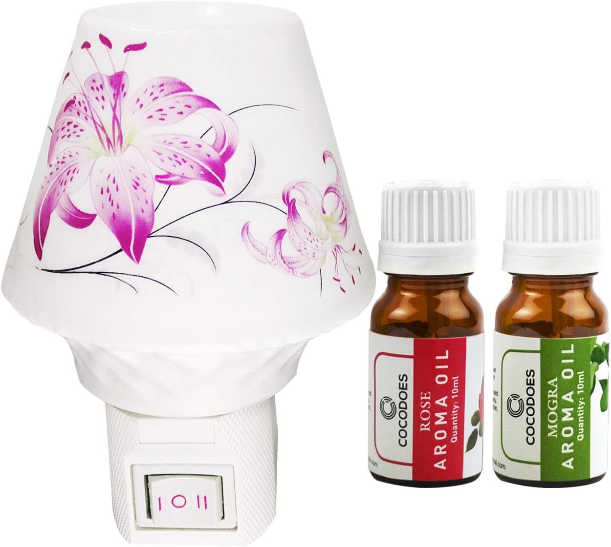 Cocodoes Electric Ceramic Aroma Diffuser Night Lamp with Rose Mogra Aroma Oil of 10 ml Each for Home Office Spa