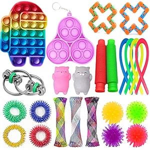 GNZREAI 24 Pcs Sensory Fidget Toys Set, Fidget Toys Pack Cheap with Push Bubble Pop Fidget Toy, Simple Dimple Fidget…