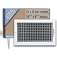 Fits 14x8 Duct Opening Steel Adjustable Air Supply Grille by Handua | Register Vent Cover Grill for Sidewall and Ceiling | White | Outer Dimensions: 15.75" X 9.75"