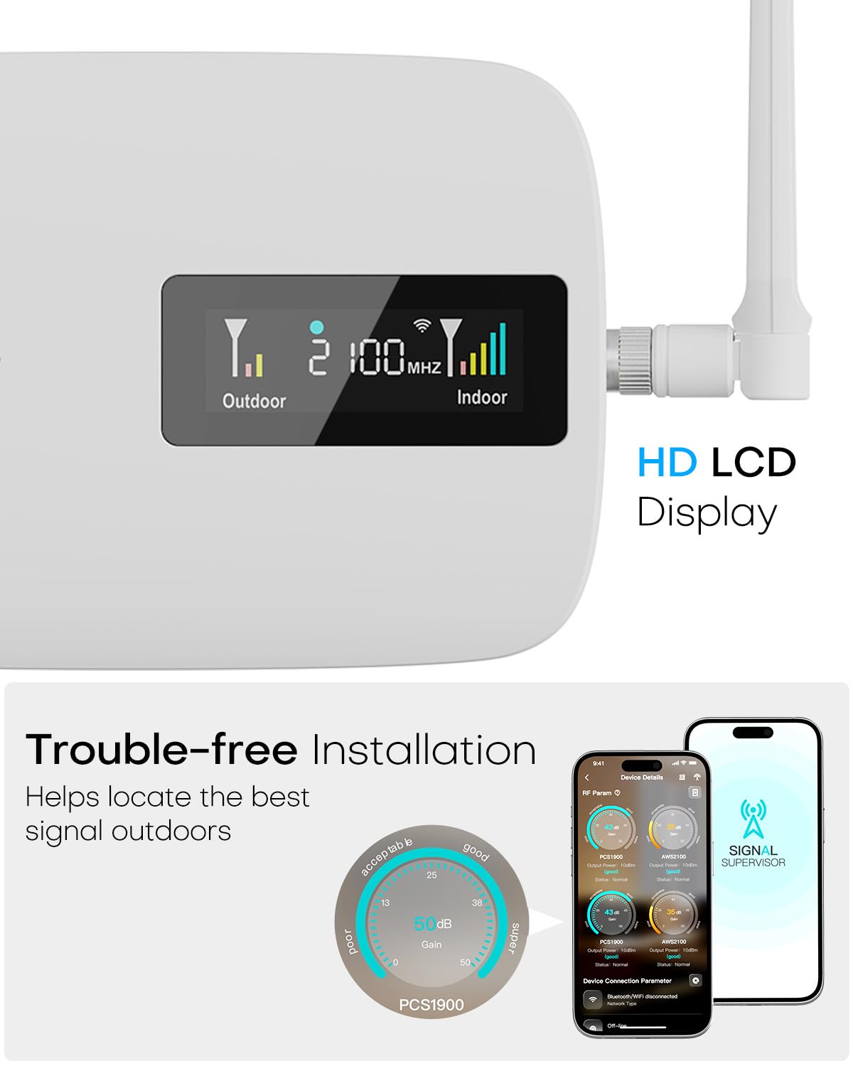 Cell Phone Booster for Home Office | Boosts 5G & 4G LTE | Cell Phone Signal Booster for All U.S. Carriers-Verizon, AT&T, T-Mobile & More | for Band 12/17,13,5,25/2,4 | HD Display | App | FCC Approved