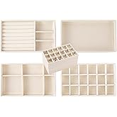 Cecijelry Jewelry Drawer Inserts for Drawers, Velvet Jewelry Storage Tray, Stackable Flat Stacking Trays Display Case for Rings Stud Necklaces(Beige)