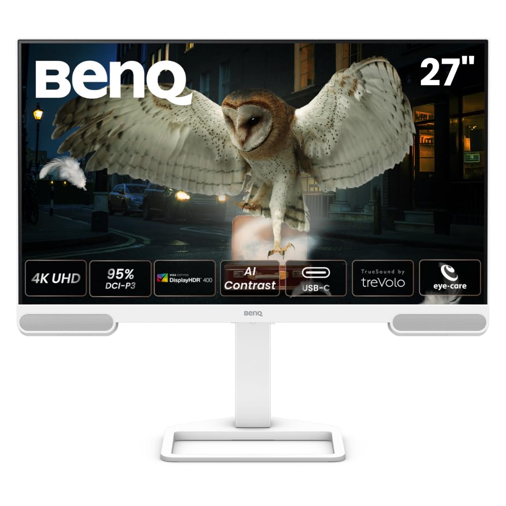 BenQ EW2790U 27” 4K 3840x2160 with 98% P3 colour coverage, exclusive AI Contrast, built-in 2.1 channel speakers with woofer, 1 USB Type-C, 3 HDMI ports, Ergonomic Design, and Eye-Care Technology