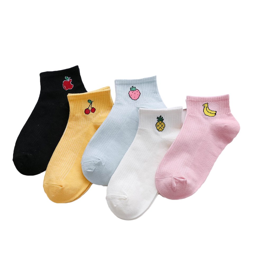 BESTOYARD 5 Pairs Cotton Socks Cute Fruit Printed Ankle Socks Fashion Novelty Socks for Women Girls, Assorted Color, 1
