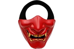 AOUTACC Airsoft Half Face Masks, Evil Demon Monster Kabuki Samurai Hannya Oni Half Face Protective Masks Masquerade Ball, Party, Halloween, Cs War Game