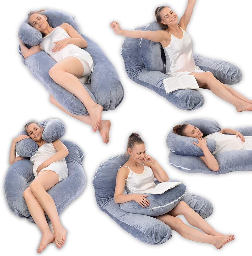 MANDZIXIN Pregnancy Pillow, Maternity Body Pillow with Velvet Separate Support Pillow and Removable Cover,Side Sleeping and Back Hips, Legs, Belly Support for Pregnant Women (Grey, U Shaped): Home & Kitchen