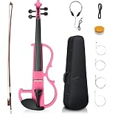 Ktaxon 4/4 Full Size Electric Violin, Acoustic Silent Fiddle, Pink | for Beginner Adults Teens with Ebony Fittings, Case, Bow, Headphone, Rosin and Extra String