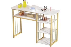 Nail Desk,Nail Table Manicure Table Nail Station Marbling Texture Manicure Desk Nail Tech Desks with Multi Open Shelves for B
