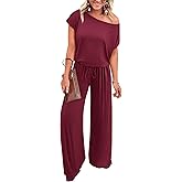 KIRUNDO Womens Jumpsuit 2026 Casual Summer Loose One Piece Off Shoulder Elastic Waist Wide Leg Long Romper with Pockets