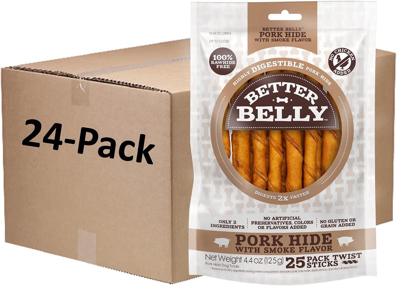 Better Belly Highly Digestible Rawhide Twist Sticks Chews, Treat Your