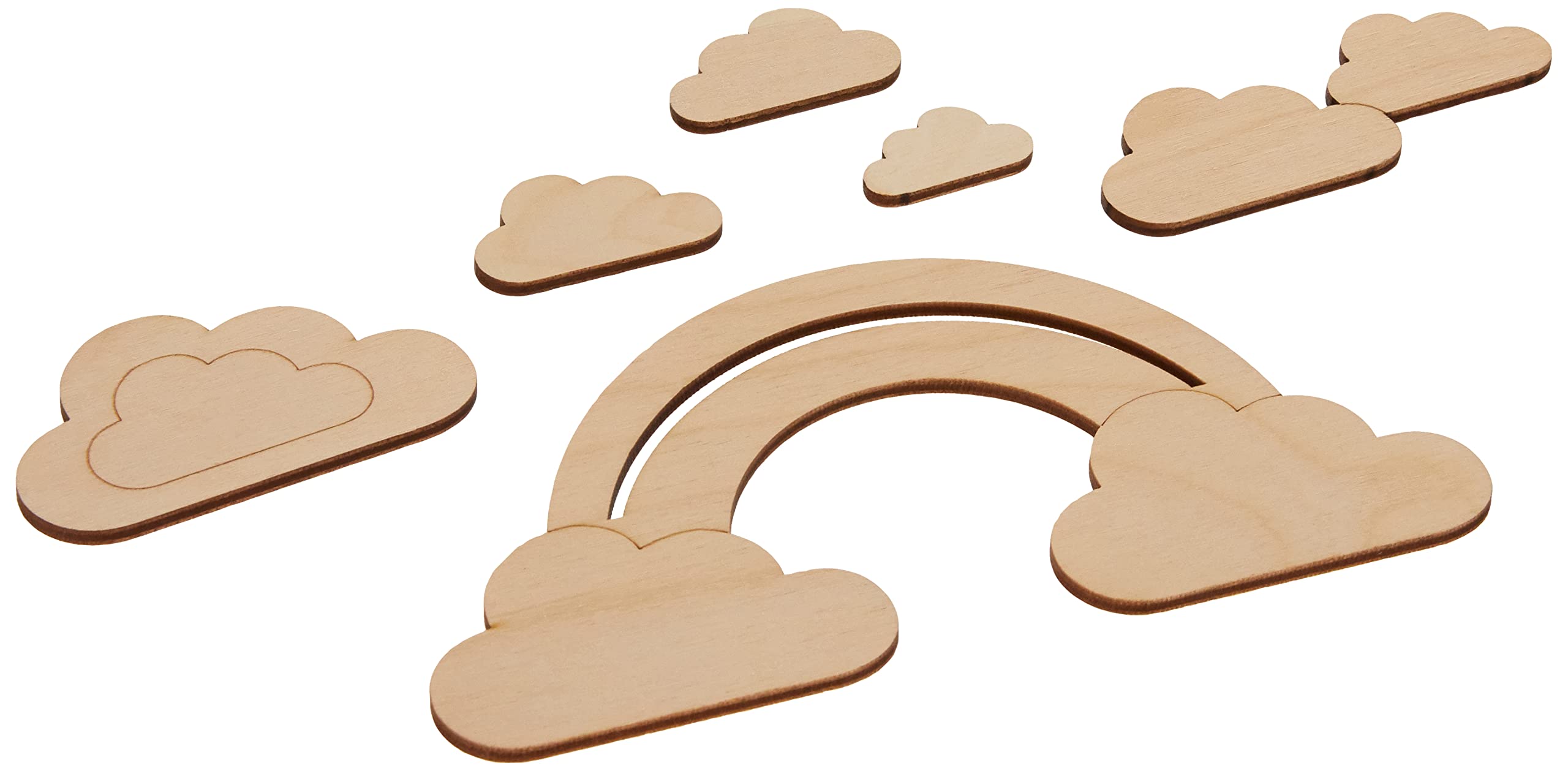 Rayher 62983505 Set of 6 Wooden Cloud Shapes for Crafting, Card Making and Scrapbooking, Natural Wood, 16.8x8.3 cm