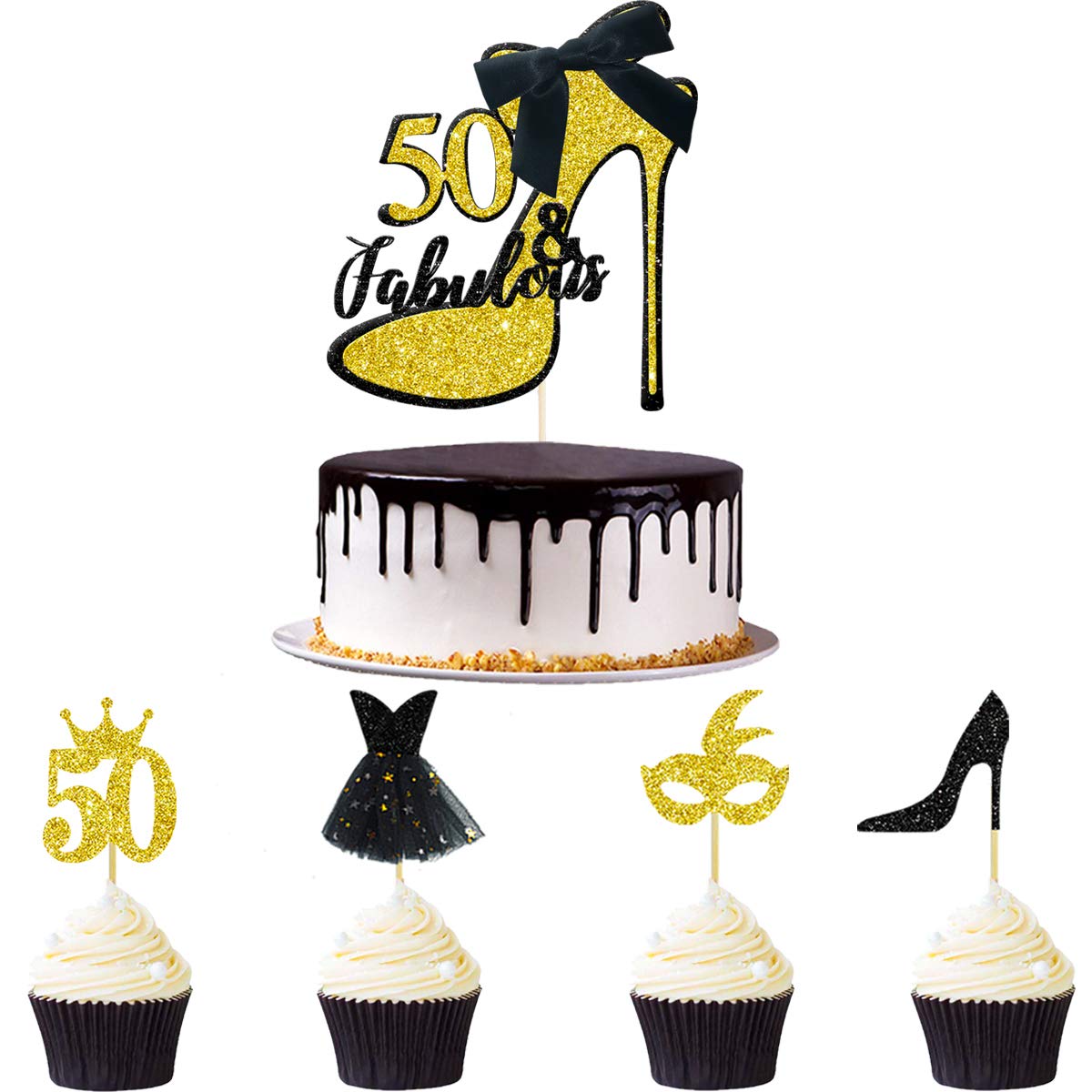 Mym 33pcs Black Gold Glitter 50 Fabulous Cake Topper Fifty And Fabulous Cake Topper Cupcake Toppers Kits For Women Happy 50th Birthday Wedding Celebration Anniversary Cake Decoration Buy Online In Azerbaijan
