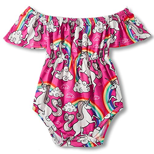 BFUSTYLE 0-6 Months Little Kids Short Sleeve Unicorn Romper Organic Baby Girl Outfit Ruffle Bodysuit Jumpsuit Outfit Clothes