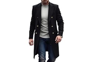 Mens Trench Coat Slim Fit Fashion Notched Collar Double Breasted Pea Coat Fall Winter Warm Soft Overcoat