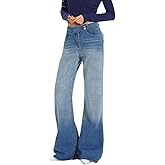 Women's Sweatpants Jeans Stretchy Mid Rise Wide Leg Flare Jeans Baggy Bell Bottom Denim Pants with Pockets