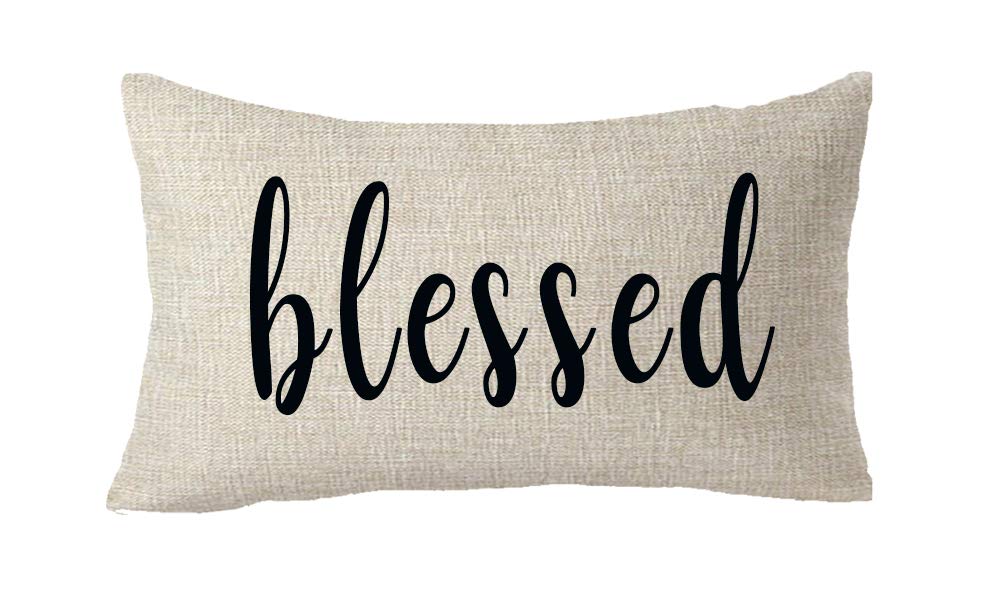 ASTIHN Blessed Farmhouse Decorative Gift Cotton Linen Throw Pillow Cover Cushion Case Home Chair Office Decorative Rectangle 12 X 20 inches