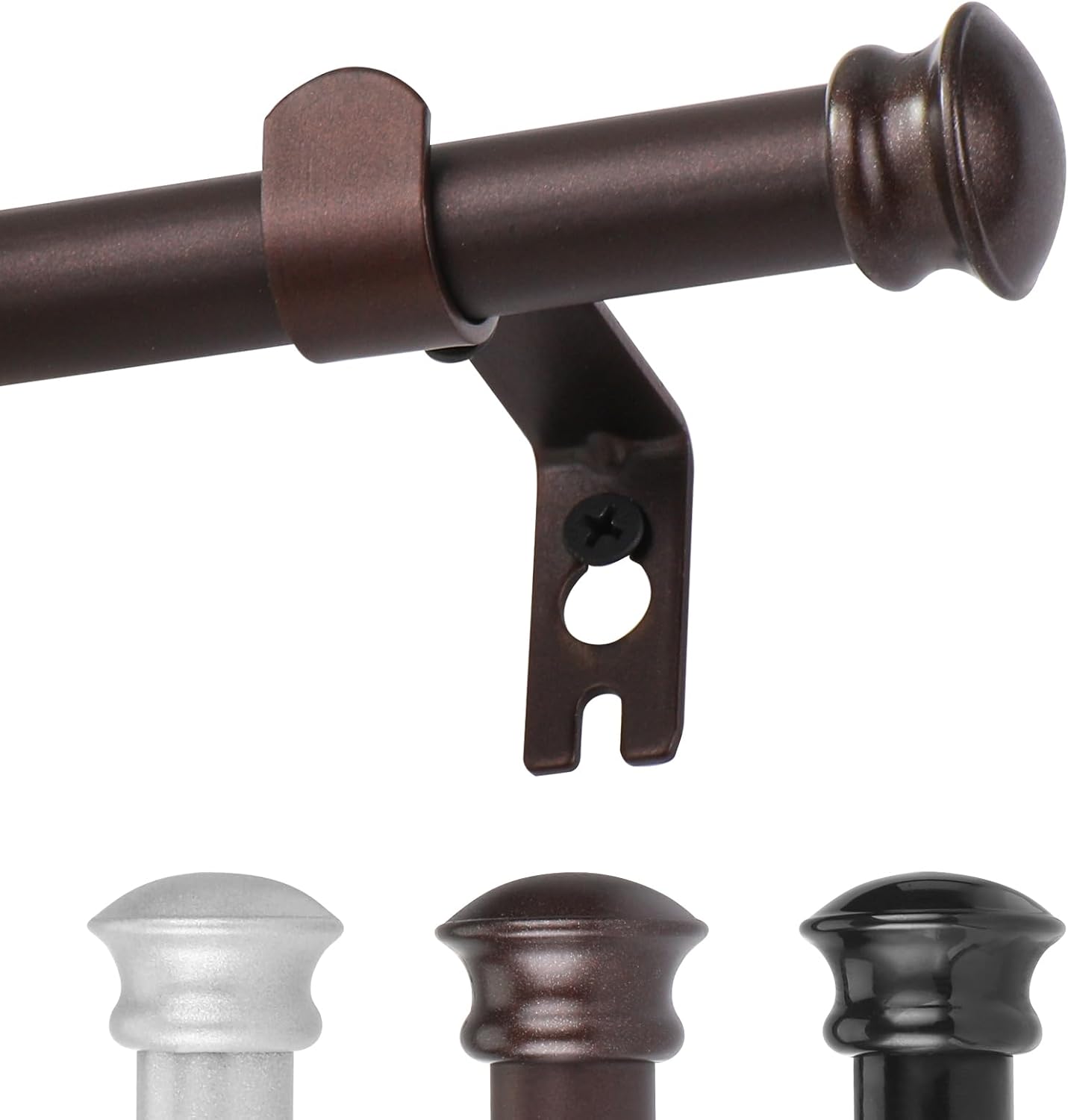 Window Treatment Hardware - Bronze Window Curtain Rods 30 to 45 Inches, Decorative 5/8 Inch Diameter Single Window Curtain Rod Set for Room Divider, Bedroom, Living room, Kitchen, Bathroom,With Brackets