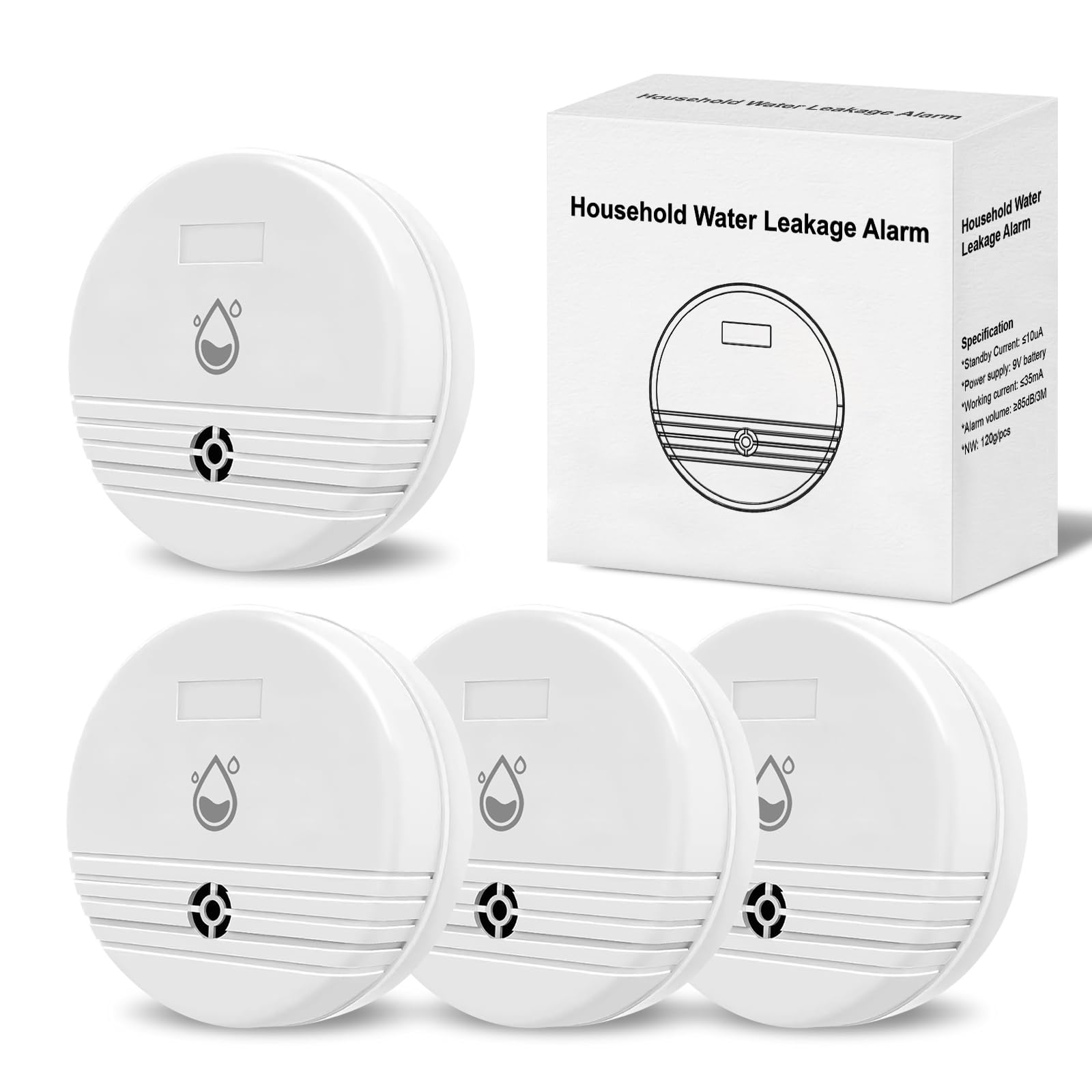 Water Leak Detector 4 Packs, Lound Sound Sensor