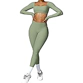 2 Piece Workout Sets for Women Long Sleeve Crop Tops and Yoga Pants Outfits High Waist Flared Leggings Gym Sets