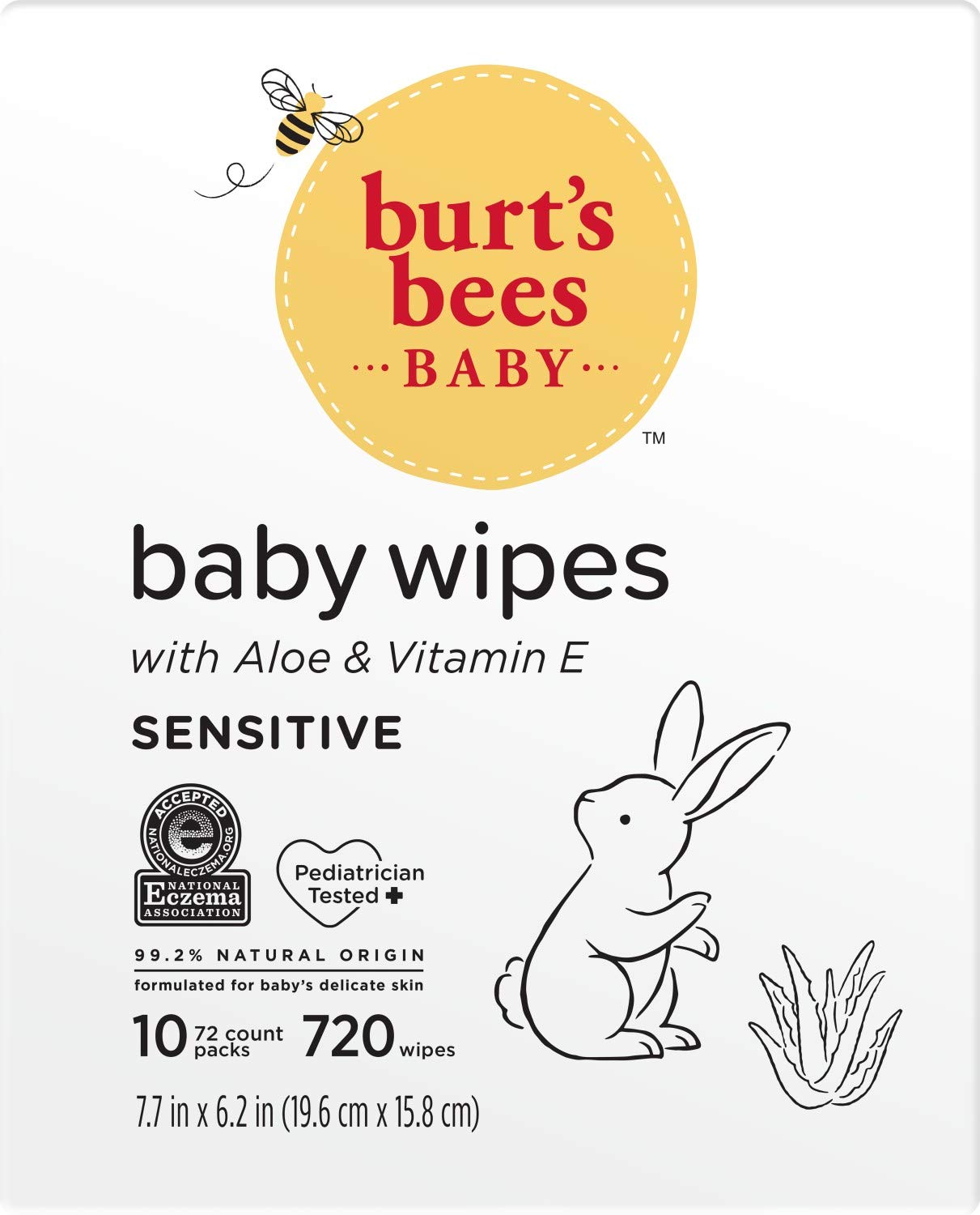 Burt’s Bees Baby Wipes, Unscented Natural for Sensitive Skin with Aloe and Vitamin E - 72 Baby Wipes – 10 Pack