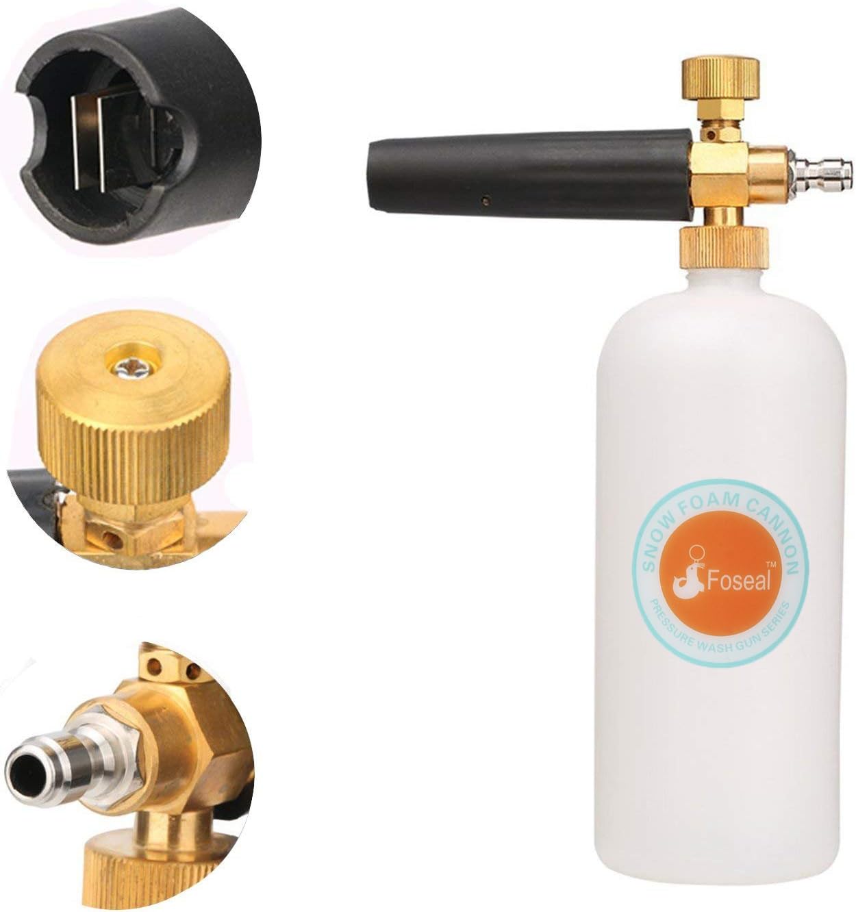 Foseal Snow Foam Lance Jet Wash Pressure Car Washer Foam Cannon 1L Bottle Adjustable Thick/Watery Soap Foam, with 1/4" Quick Release Foam Blaster for Washer Gun, Heavy Duty Brass Knob: Automotive