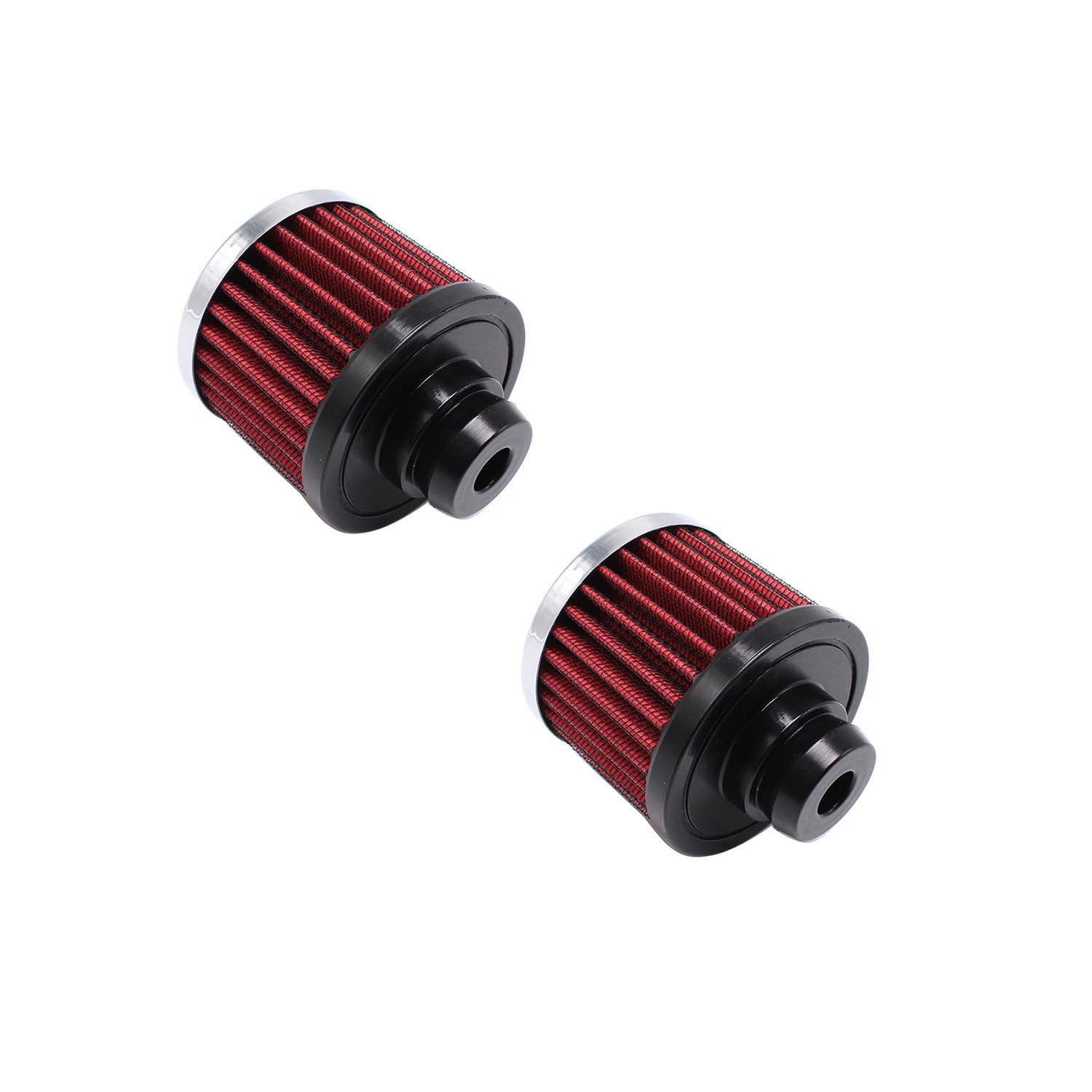Photo 1 of 2 pcs/set SHLPDFM Air Filter Chrome Valve Cover Push In Breather 3-1/4" OD Red Washable Filter Open Sided Fits for 1-1/4" Hole SBC BBC 350 454 Chevy