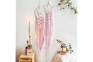 KYORYUGER Star Moon Pink Decor Home Decor Boho Dream Catcher Girls Bedroom Decor Wall Decor, Gifts for Teenager Girls Friends Gifts, Gifts for Women Pink Gifts