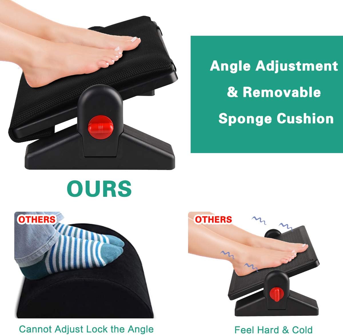Prodigen Upgrade Adjustable Under Desk Footrest Ergonomic Foot Rest with Removable Sponge Cushion for Home, Office, Four Seasons, Tilt Angle Adjustment Non-Skid Massage Surface Comfort: Furniture & Decor
