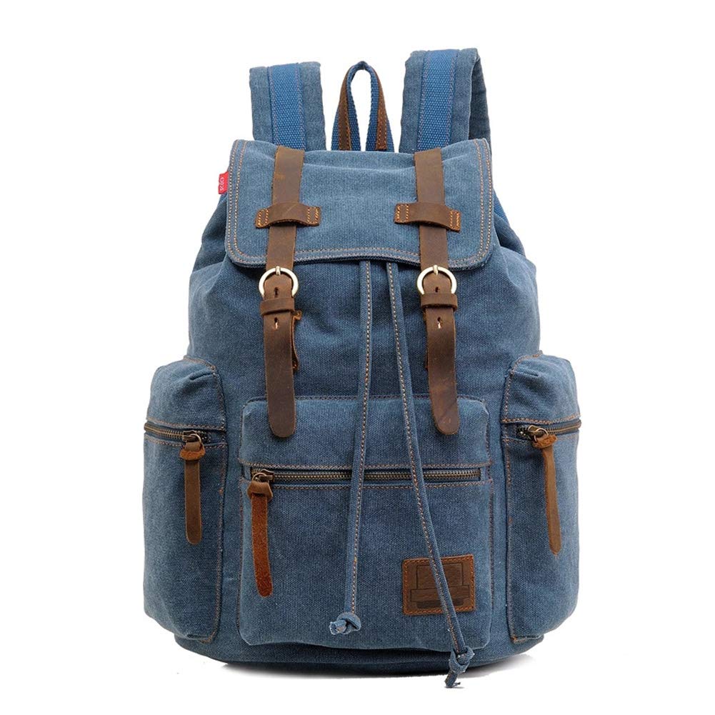 Dreneco Unisex Casual Vintage Leather Backpack Canvas Backpack Satchel Hiking Backpack Travel Outdoor Large Backpack