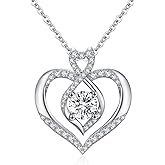 Zhi Kexin Infinity Heart Necklace 925 Sterling Silver Heart Pendant Necklace for Women Eternity Love Heart CZ Necklace Anniversary Birthday Mother's Day Gifts