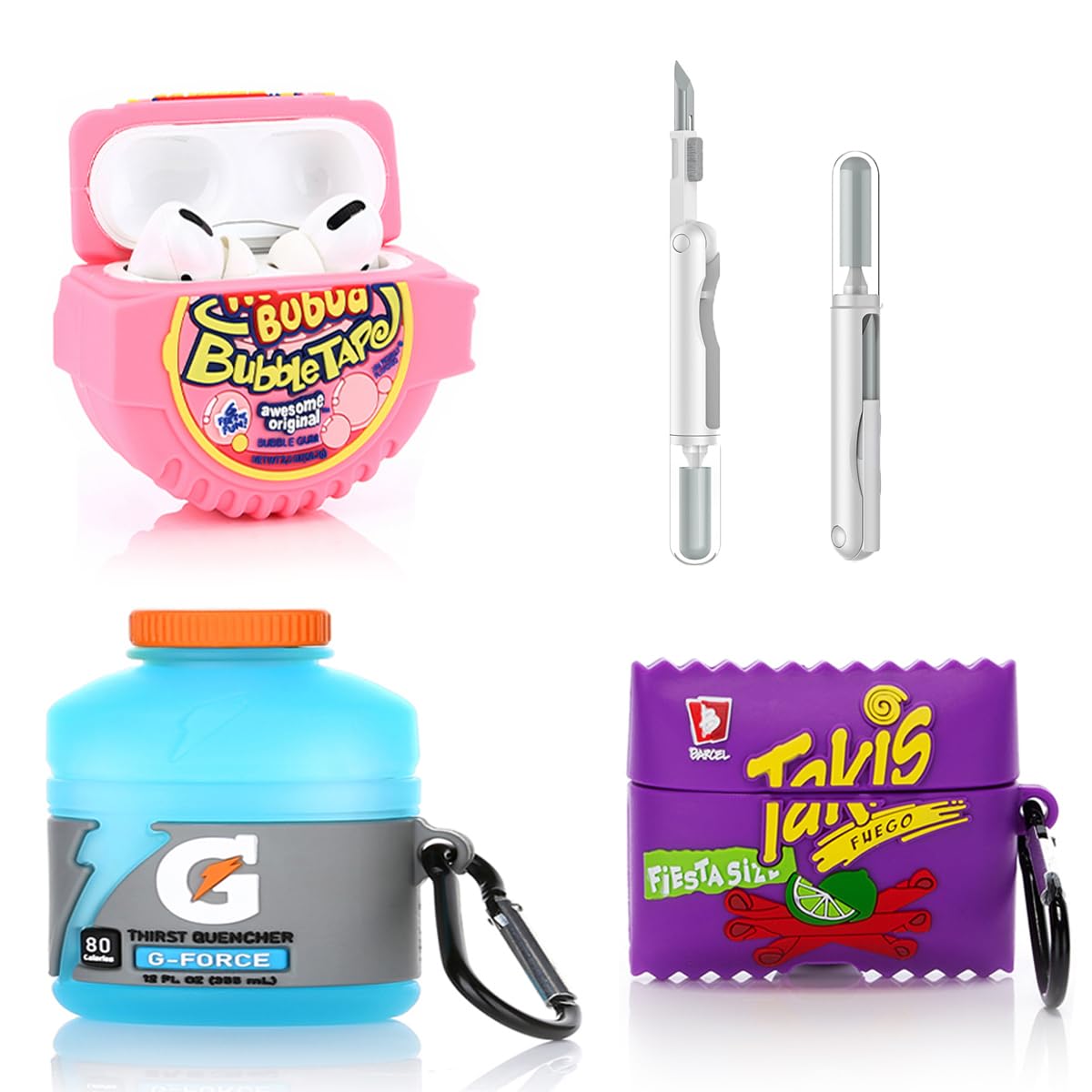 Photo 1 of (3Pack) Case for AirPods Pro 2nd/1st Generation with Cleaning kit, XMBYGY Cute Skin Design Silicone Cartoon Charging Case Protective Covers with Keychain for AirPods Pro 2/Pro Earbuds (B+G+T)