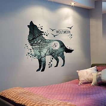 Wandtattoos Wandbilder 3d Wandtattoo Mond Mit Wolfe Wolf Sticker Aufkleber Bild Deko Vinyl Tapete Neu Mobel Wohnen