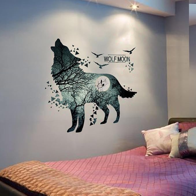 Aufkleber-Wolf-Mond-Wand-Aufkleber-WandtattooPVC-Material-Wald-wasserdichtes DIY Tierwand-Plakat für Kind-Raum-Dekoration-Wan