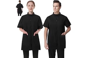 DHXYZZB 2 Pack Pet Grooming Workwear with Full Zipper, Hair Repellent Groomer Uniforms Anti-Static Waterproof Cosmetologist Barber