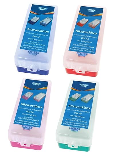 4x Lernbox/Karteikasten / DIN A8 / je 1x blau, rot, grün, pink