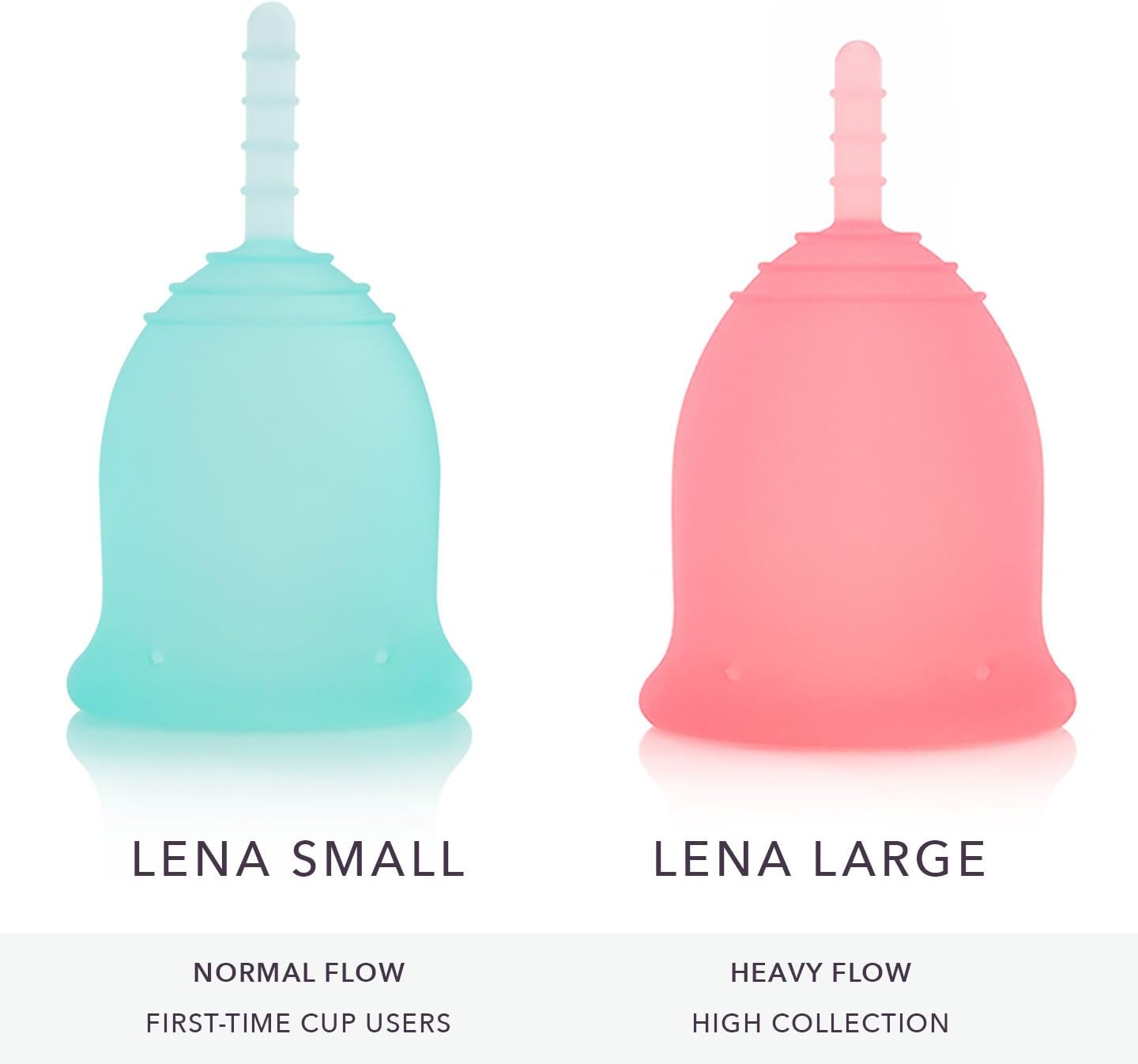 Lena Menstrual Cups - 2-Pack - Reusable Period Cups - Tampon and Pad Alternative - Regular and Heavy Flow - Small and Large - Pink and Turquoise: Health & Personal Care