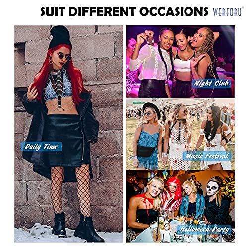 WERFORU Women Black Punk Layered Body Chain Tassel Belt PU Leather Choker Halloween，Fit neck circumference up to 16\