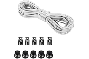 ABBIYYZ Versatile 1/8-Inch (3mm) Elastic Cord - 10 Yards with 10 Pack Plastic Spring Cord Locks - Stretch Cord, Elastic Rope, and Drawstring Cord for Sewing, Crafting, and DIY Projects (White)