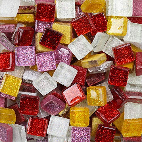 Mixed Color Mosaic Tiles Mosaic Glass Pieces Square Glitter Crystal Mosaic Tiles for DIY Art Craft Decoration 200g,1x1 cm