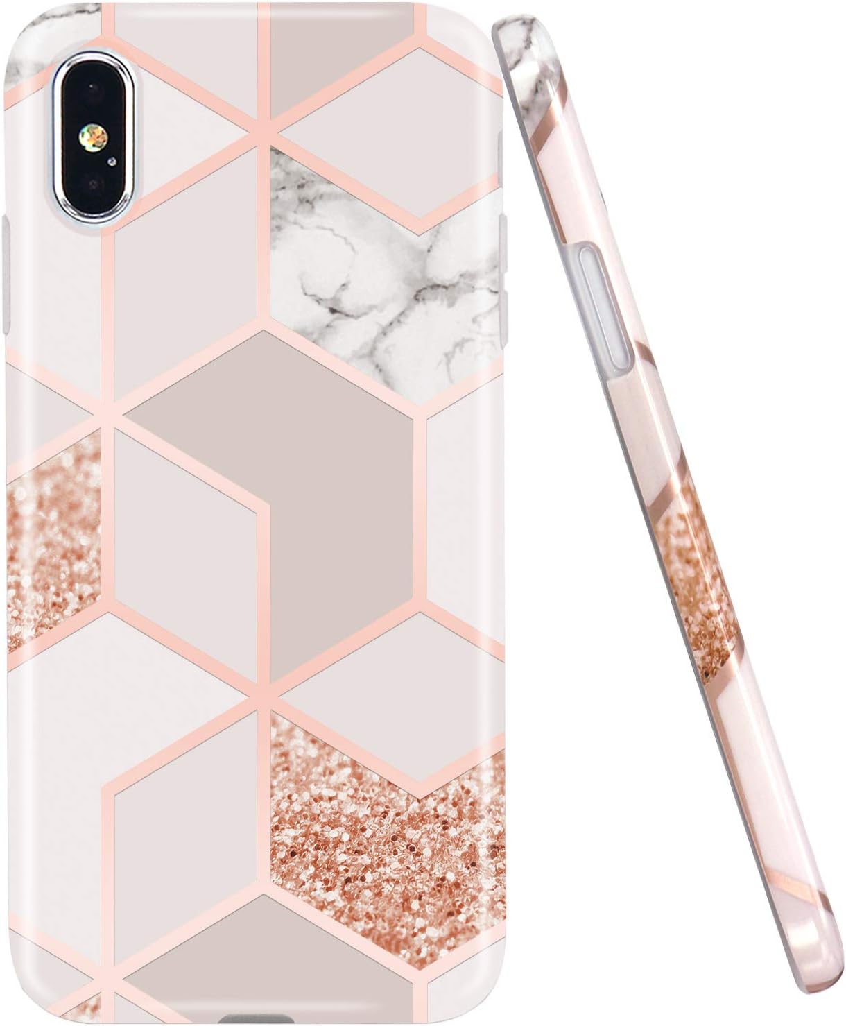 JAHOLANCase for iPhone XS Max Bling Glitter Sparkle Pink Gold Marble Design TPU Gel Protective Case Cover Ultra Thin Lightweight Soft Case Cover for iPhone XS Max