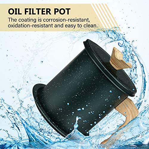 Bacon Grease Container with Strainer 1.4 L / 6 Cup Stainless Steel Kitchen Oil Can Filter with Fine Mesh Strainer, Lid and Drip Tray for Used Cooking Oil, Fat, Frying Oil (DARK GREEN)