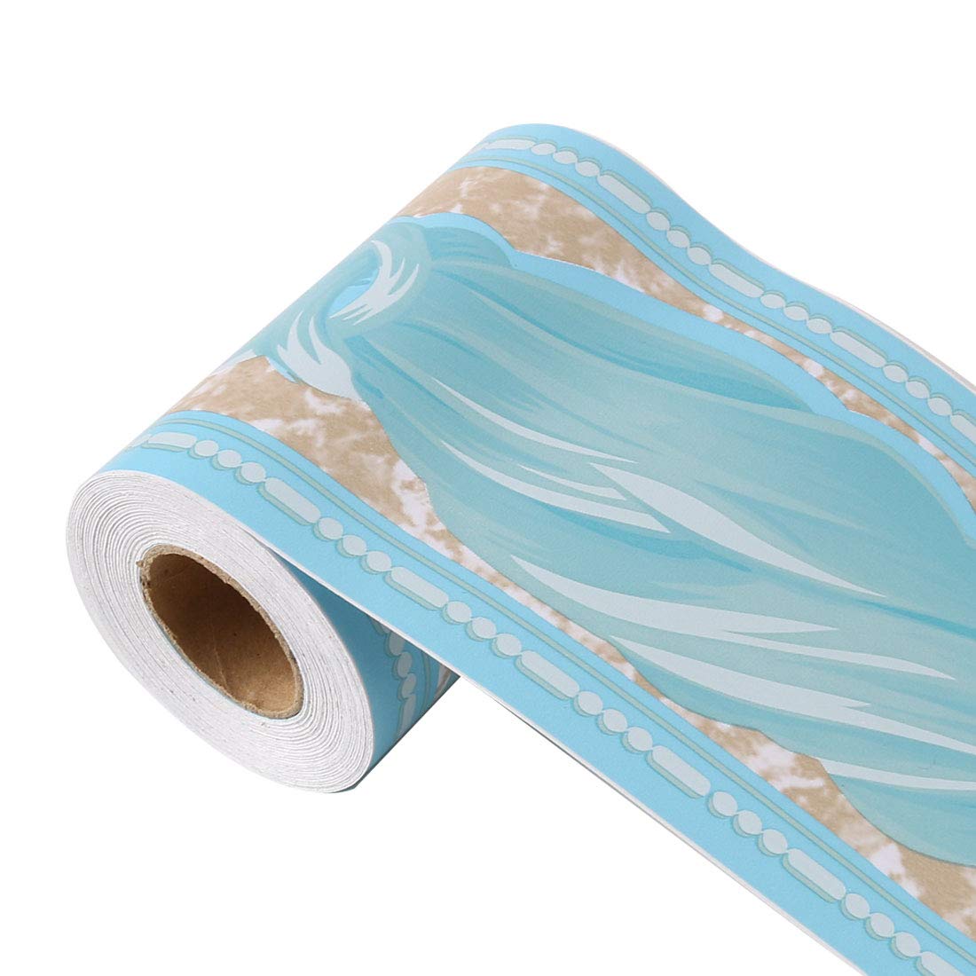 sourcing map Wall Paper Border Self Stick Wall Covering PVC Floor Borders for Kitchen Bathroom Bedroom Wall Decor Paper, Wave Pattern Blue, 3.94 Inch by 32.8 feet