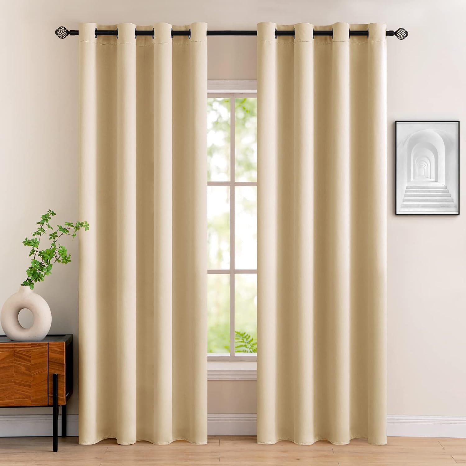 MIULEE Light Beige Blackout Curtains for Living Room 2 Panel Set, Premium Eyelet Curtains for Bedroom, Thermal Insulated Window Curtain Drapes, Black Out Curtain 96 Drop, Each Panel 55 x 96 Inches — image 1