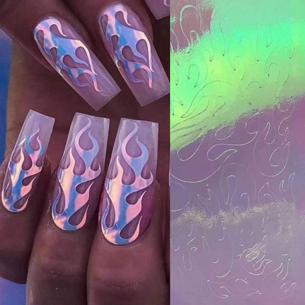 Flame Reflections Nail Stickers - 16PCS Holographic Fire Flame Nail Art Decals 3D Vinyls Nail Stencil for Nails Manicure Tape Adhesive Foils DIY Decoration: Kitchen & Dining