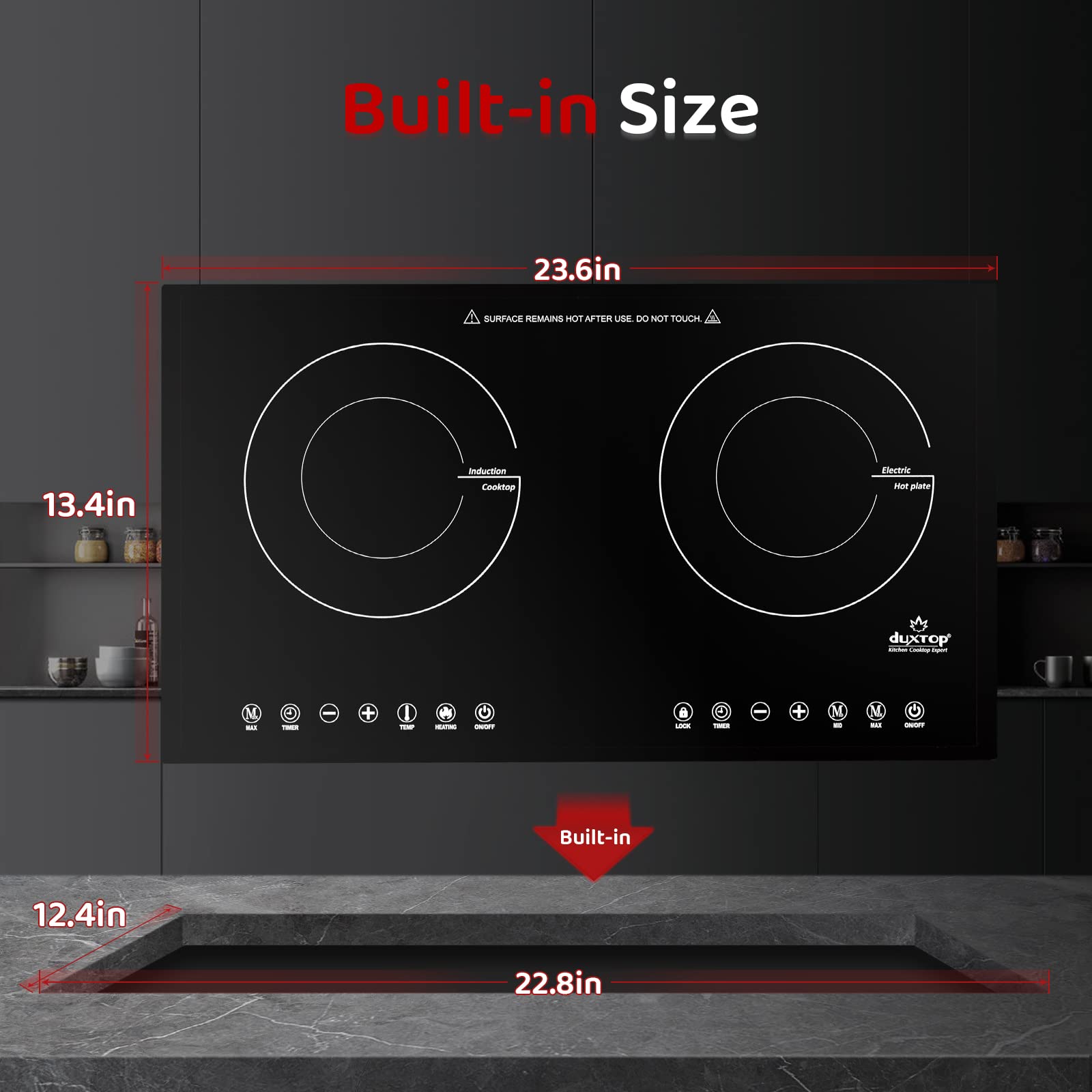 Duxtop 1800W Induction Cooktop 2 Burner, Built-In Induction Burners, Double Induction and Infrared Cooktop, Electric Hot Plate for Cooking, Electric Stove with Sensor Touch Control, 9820HLBI