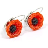 Poppy Earrings, Handmade Red Flower Earrings, Remembrance Day Floral Jewelry, Dainty Leverback Earring for Women, Birthday Gift Idea, Thanksgiving Jewellery