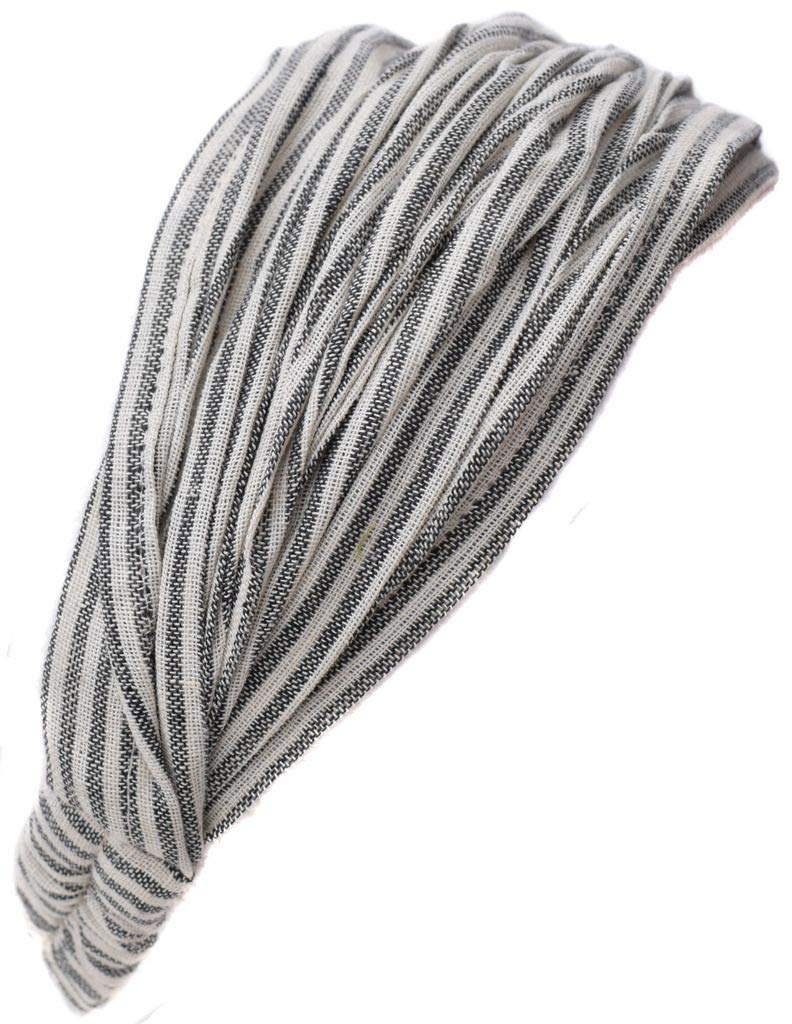 Gheri Cotton Elastic Hippie Bohemian Bandana Headband Light Grey Pin Striped